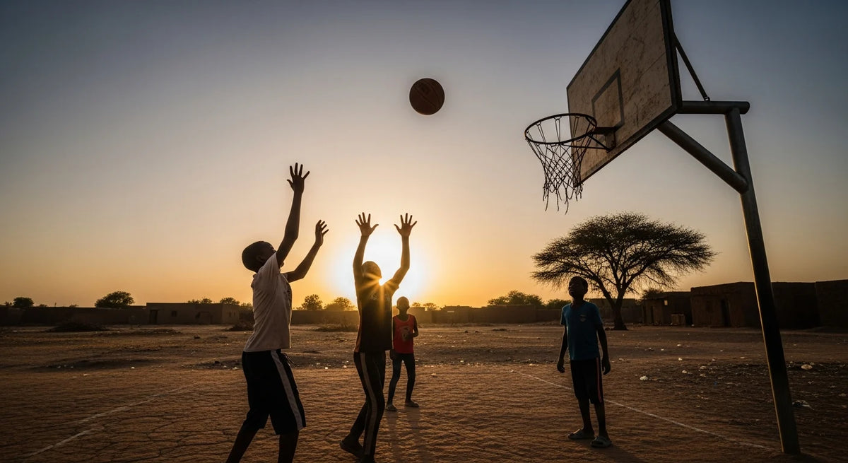 Kids playing basketball in Mali